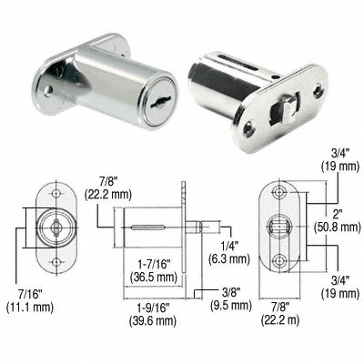Zinc Plunger Lock, Die Casting, T-Bolt, 7/8IN, Bolt Throw 3/8IN