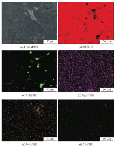 FESEM-EDX elemental mapping of thixoformed A356 composite reinforced with 0.3% GNPs