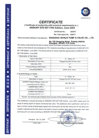 Shinjo Valve CE Certificate