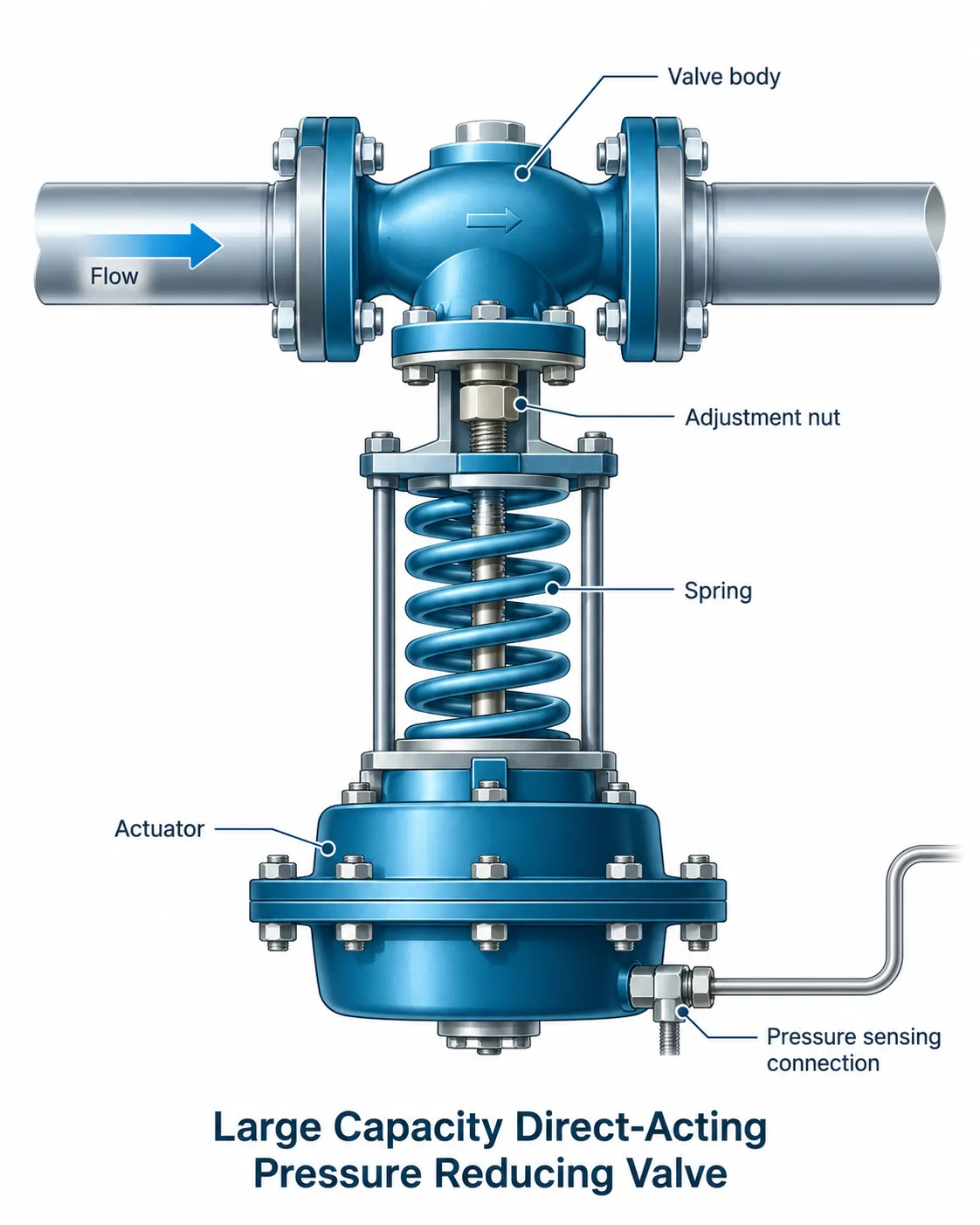 Larger capacity direct acting pressure reducing valves
