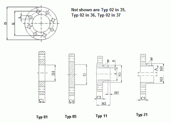 Drawing of PN 2.5 Flanges DIN EN 1092-1