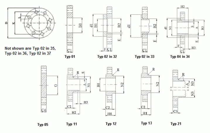 Drawings of PN 16 Flanges DIN EN 1092-1