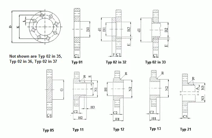 Drawing of PN 6 Flanges DIN EN 1092-1