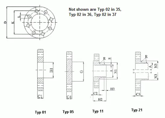 Drawing of PN 2.5 Flanges DIN EN 1092-1