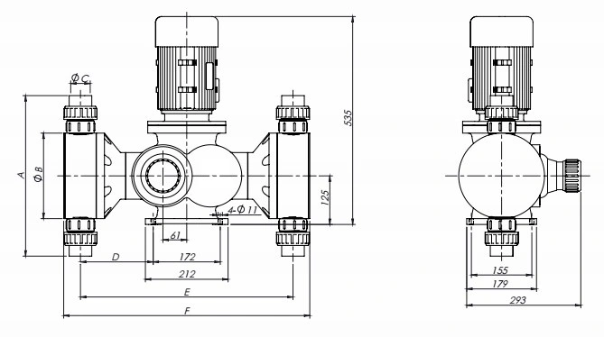 GB-S Duplex Heads Mechanical Metering Pump Drawing