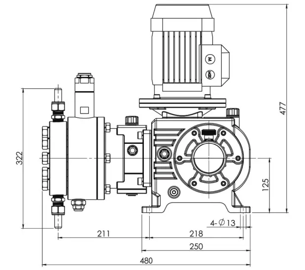 fluid-metering-pump-ptfe-diaphragm-10-480lph-10-200bar-0-75kw-drawing-1