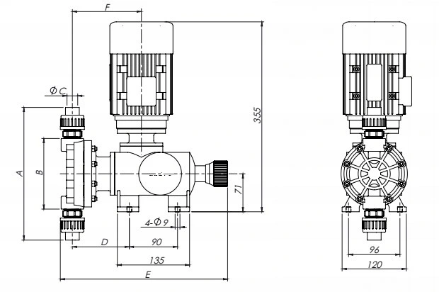 KD Mechanical diaphragm metering pump drawing