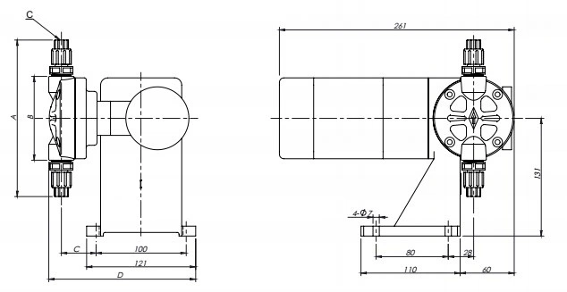 JBB series mechanical diaphragm metering pump drawing