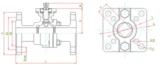 Split Body Floating Ball Valves With ISO Mounting Pad Drawing