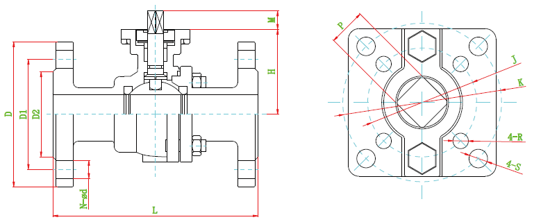 Split Body Floating Ball Valves With ISO Mounting Pad Drawing