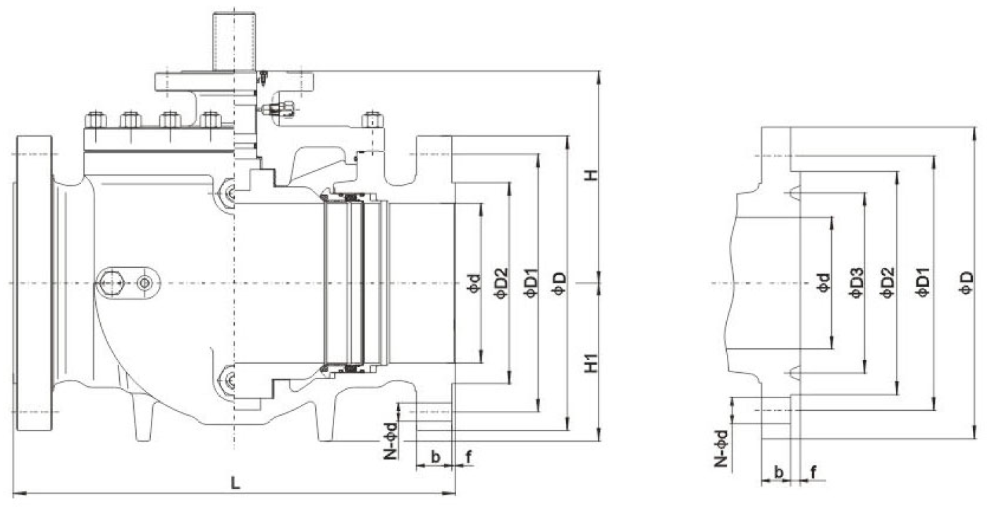 ​Top Entry Ball Valve, Class 900LB Drawing