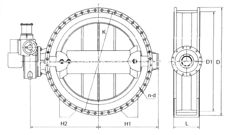 Ductile iron double eccentric butterfly valve drawing