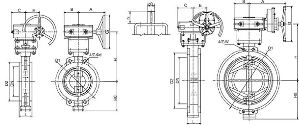 Metal Seat Wafer Ends Butterfly Valve Structure Drawing