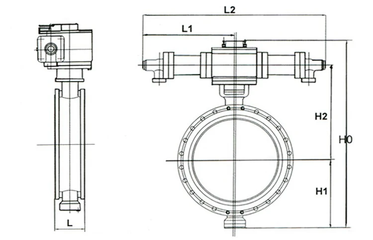 Electric-Hydraulic Operated Quick Closing Triple-Eccentric Butterfly Valve Drawing