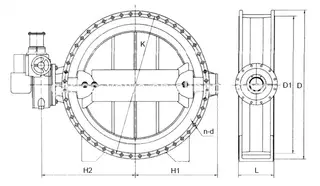 Ductile iron double eccentric butterfly valve drawing