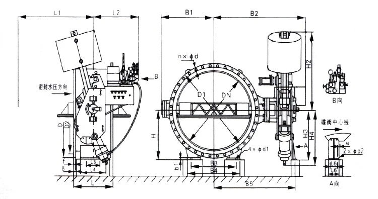 Counter-weight Hydraulic Control Check Butterfly Valve Drawing