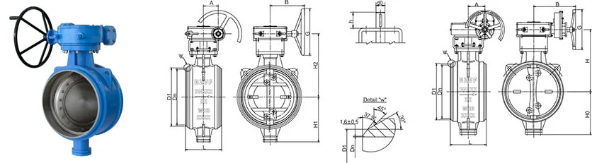 Butt-welded Metal Seat Butterfly Valve Structure Drawing: