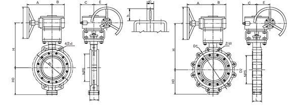 Lug Wafer Type Butterfly Valve Structure Drawing