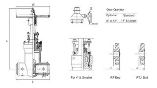 Pressure Seal Gate Valve, Class 1500LB Drawing