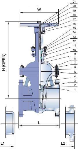 ASME B16.34 Class 300 LB Cast Steel Gate Valve Flanged Ends
