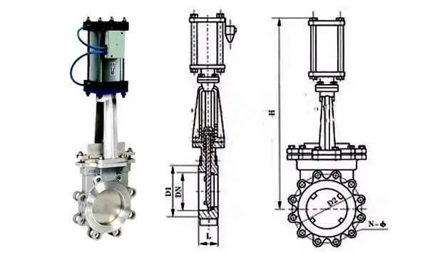 Pneumatic Actuated Knife Gate Valve Drawing