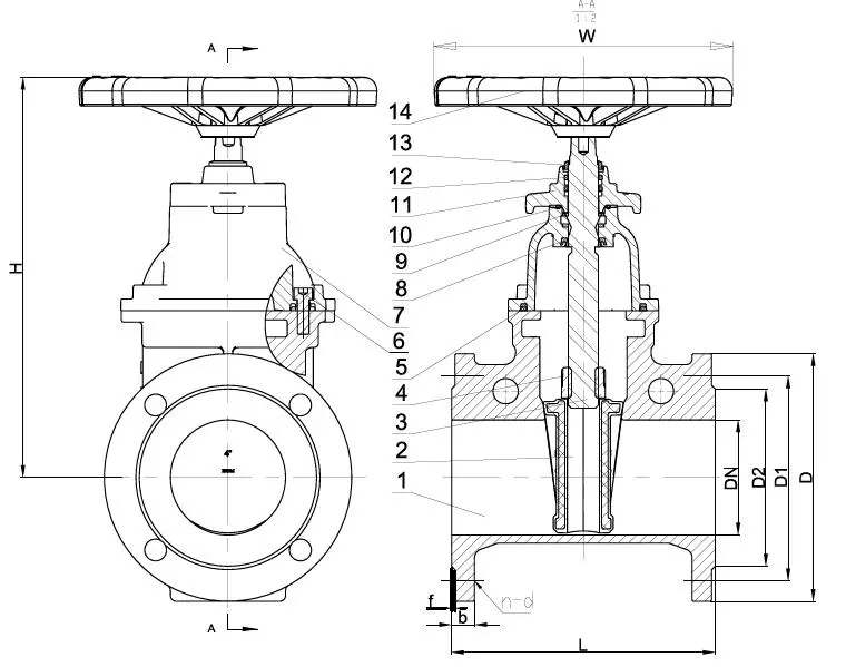 DIN F4 Resilient Seated Gate Valve Drawing
