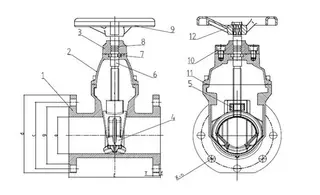 DIN F5 Soft Seated Gate Valve Drawing