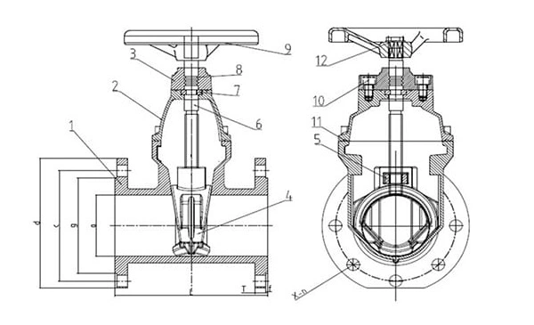 DIN F5 Soft Seated Gate Valve Drawing