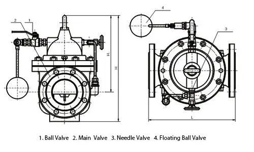 100X Float Water Level Control Valve Dimensions