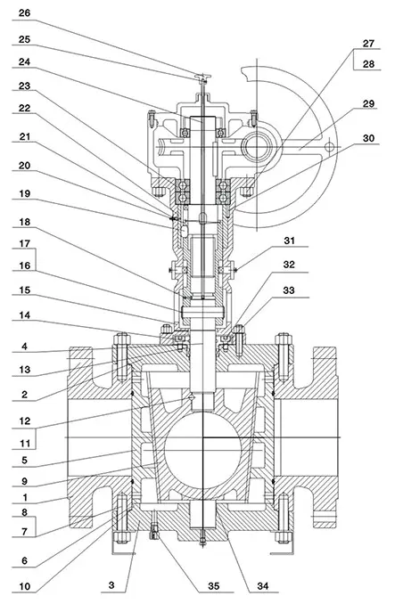 Structure of Full Bore Type Orbit Plug Valve with Gear 
