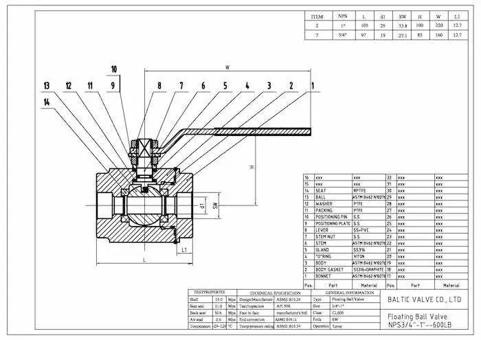 Drawing for 2pc welded ball valves