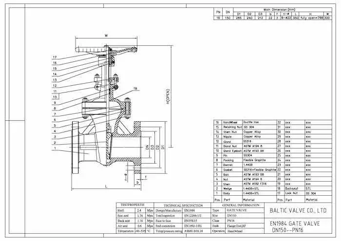 Drawing for EN1984 gate valves