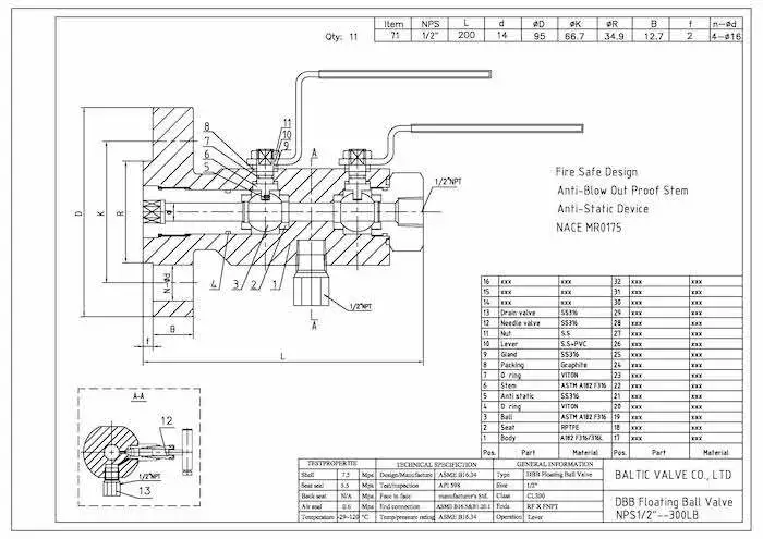 Drawings for f316 ball valve