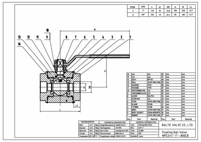 Drawing for 3pc ball valve