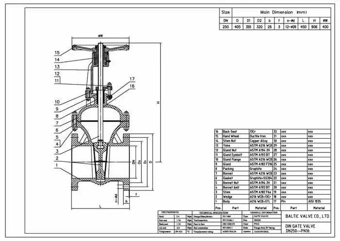 Drawing for gate valve