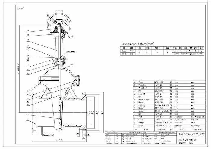 Drawing for the gate valve