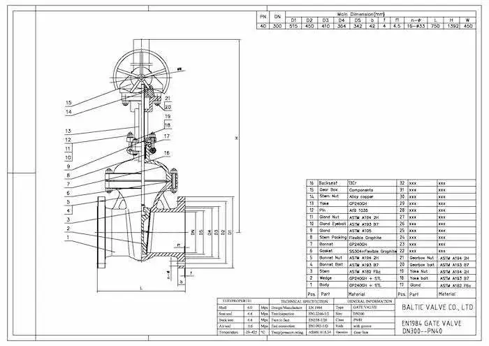 Drawing for gate valves