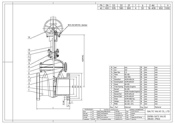 EN 1984 Gate Valves with Gearboxes & Hand Wheels - Baltic