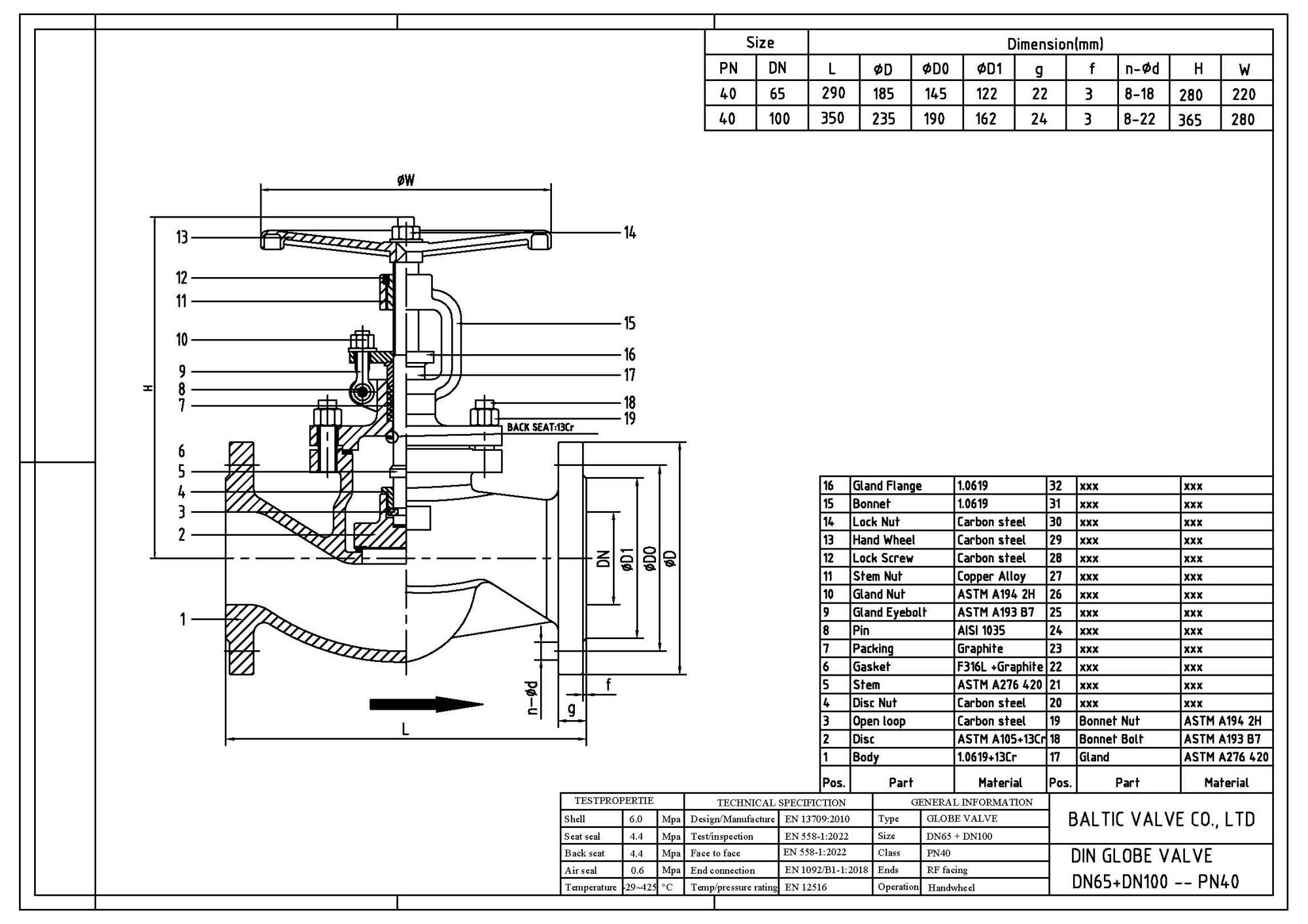 Drawing for Globe Valve