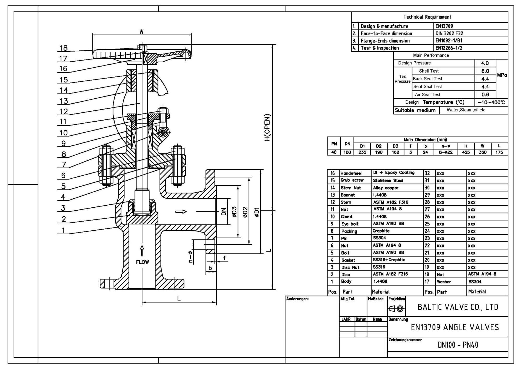 Technical Drawing for Angle Globe Valve