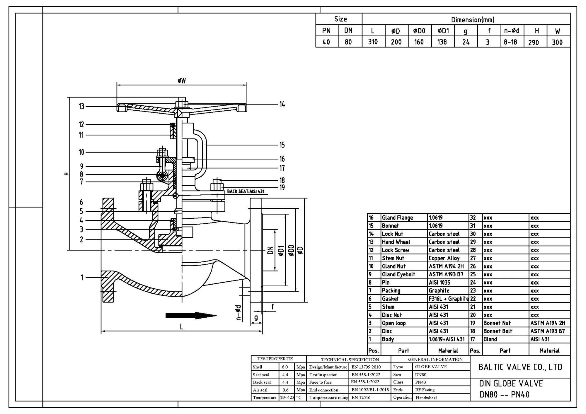 Drawing for Globe Valve