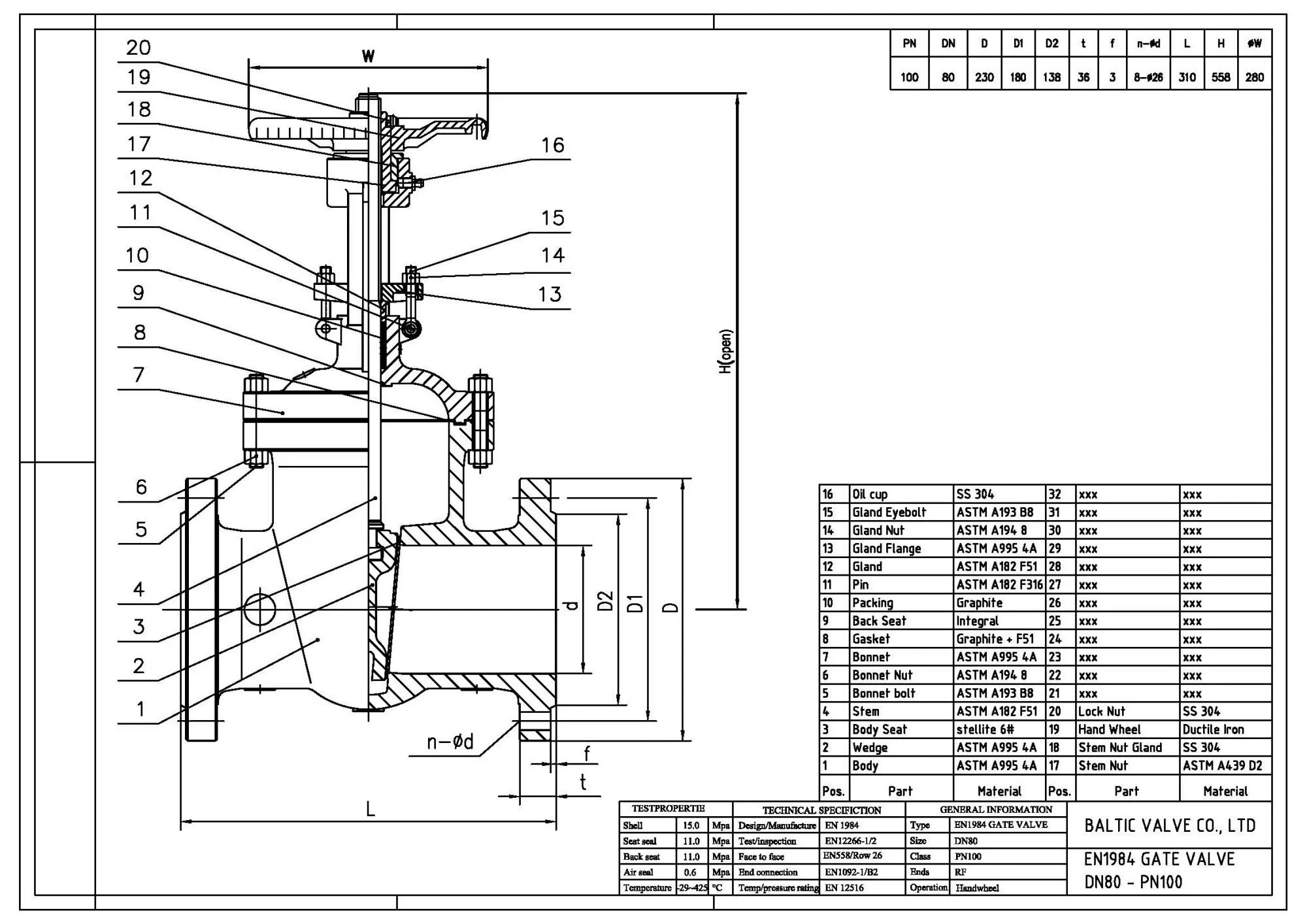 Drawing of Gate Valve