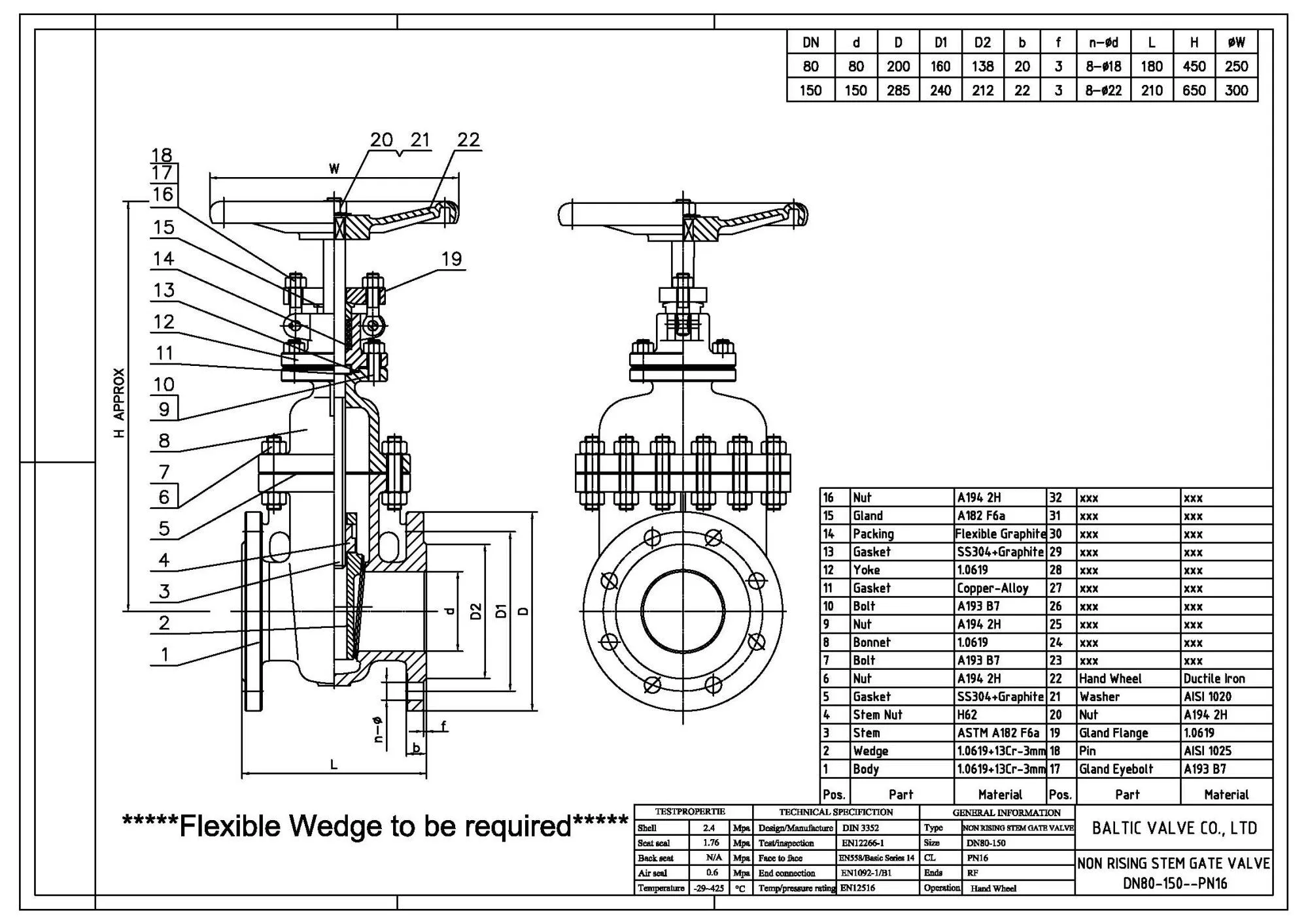 Drawing of Non-Rising Stem Gate Valve