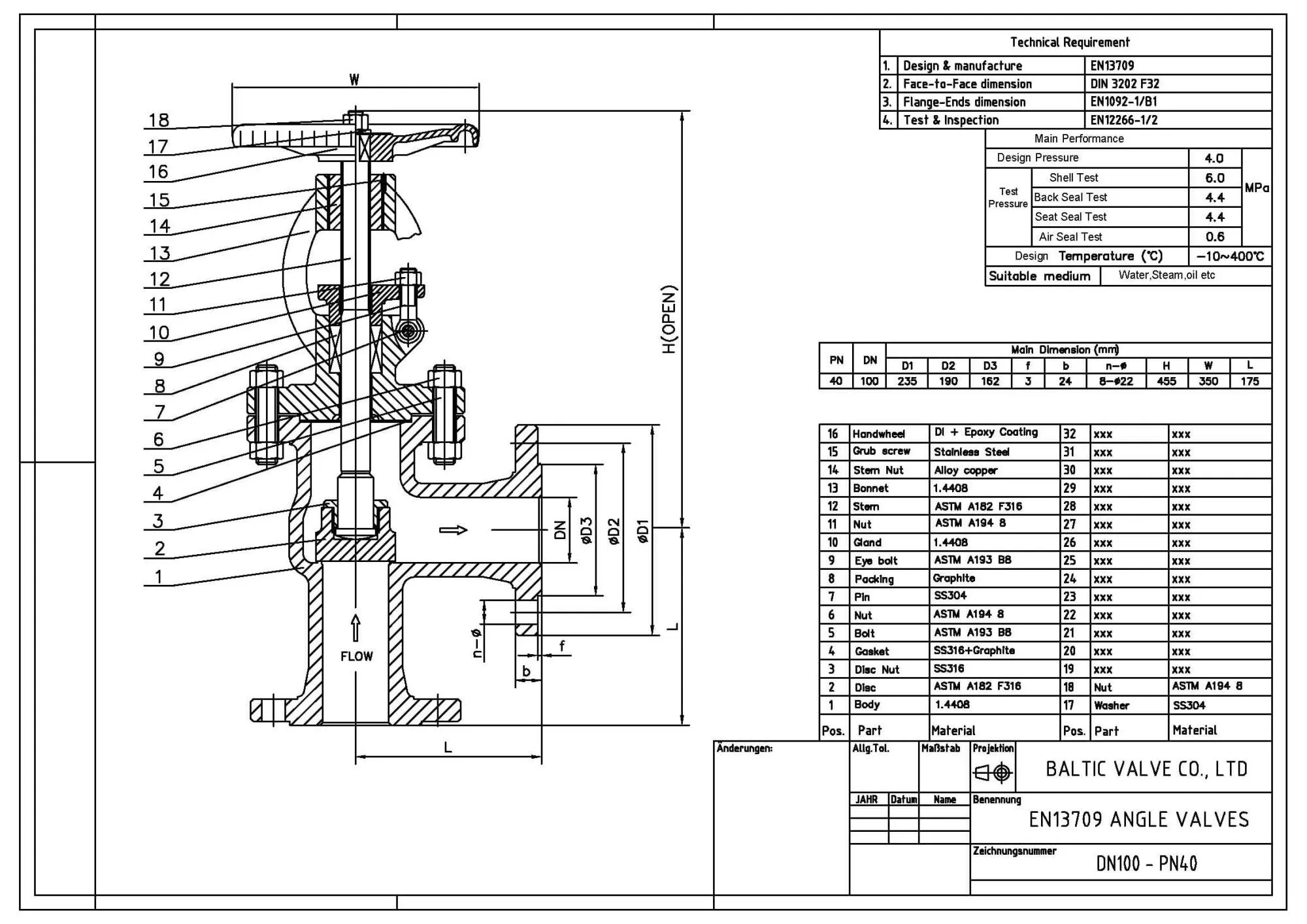 Technical Drawing for Angle Globe Valve