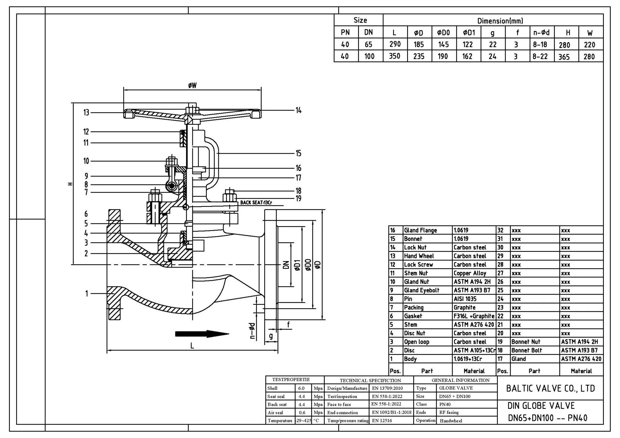 Drawing for Globe Valve