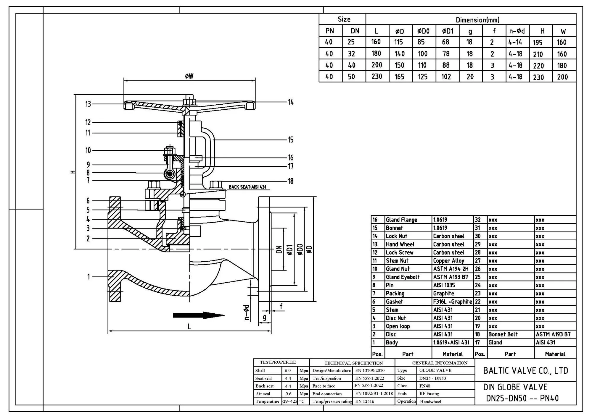 Drawing for Globe Valve