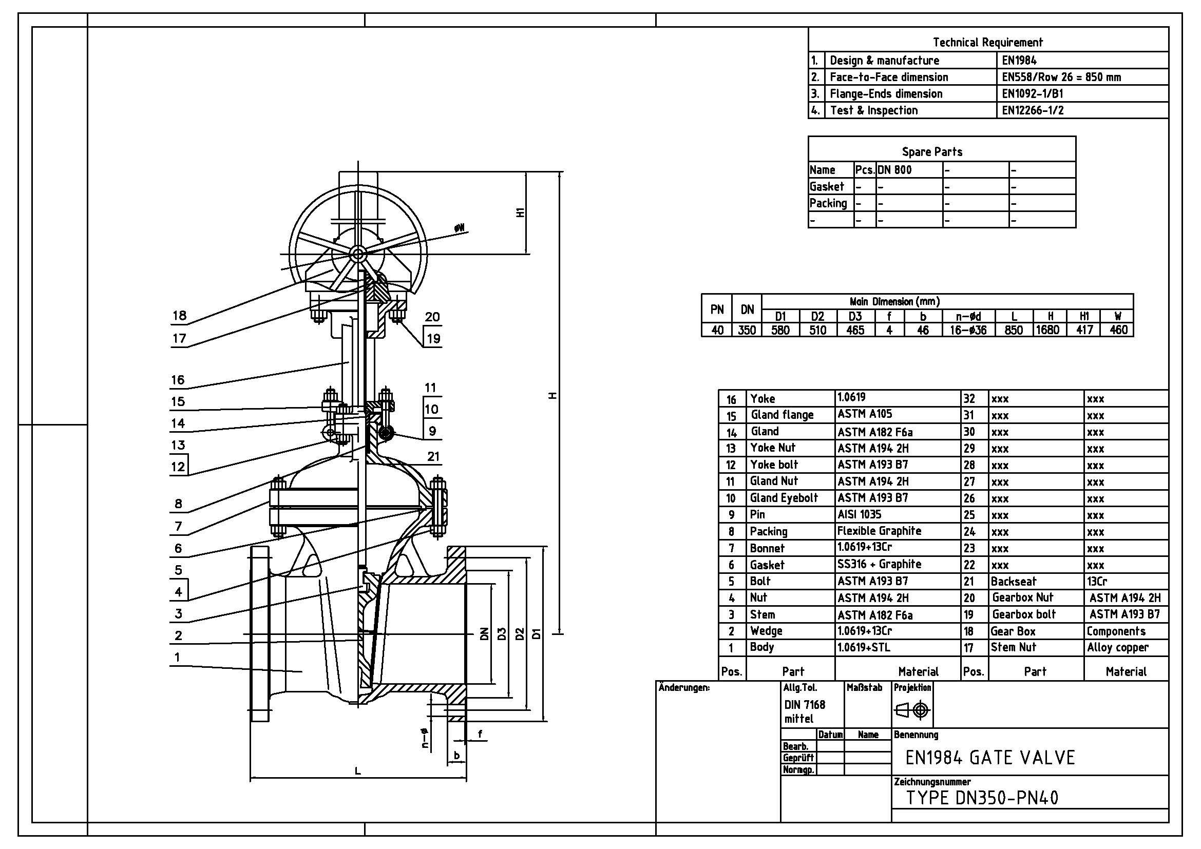 Drawing for EN1984 GATE VALVE