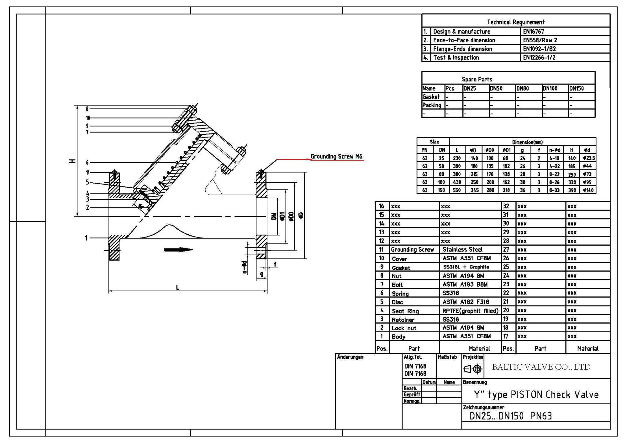 Drawing for Y type Piston Check Valve
