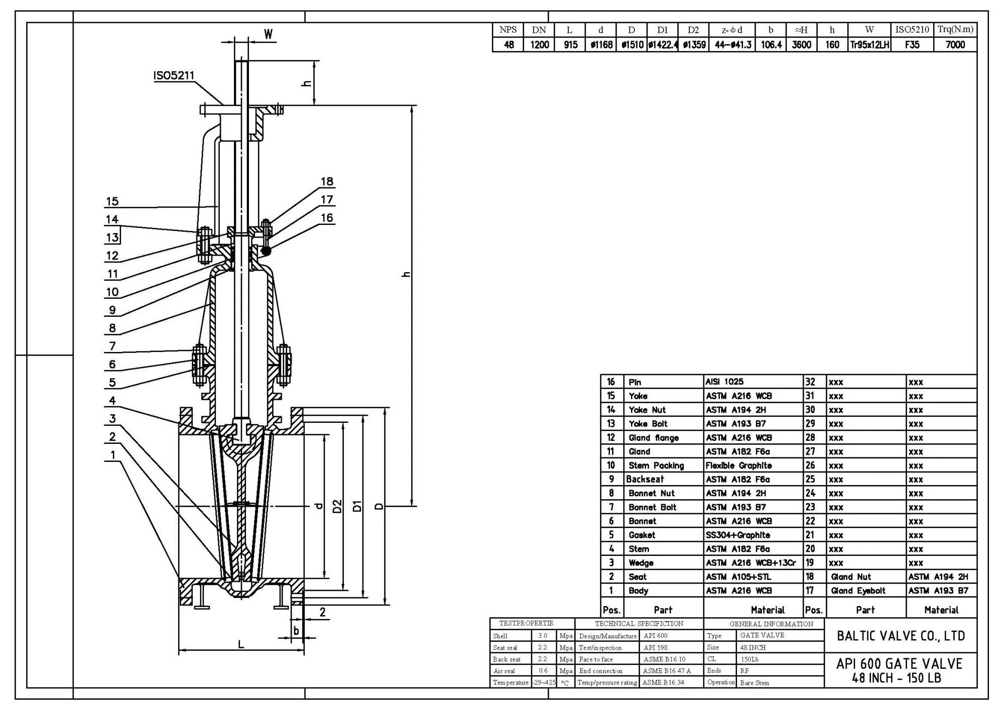 Drawing for API 600 Gate Valve