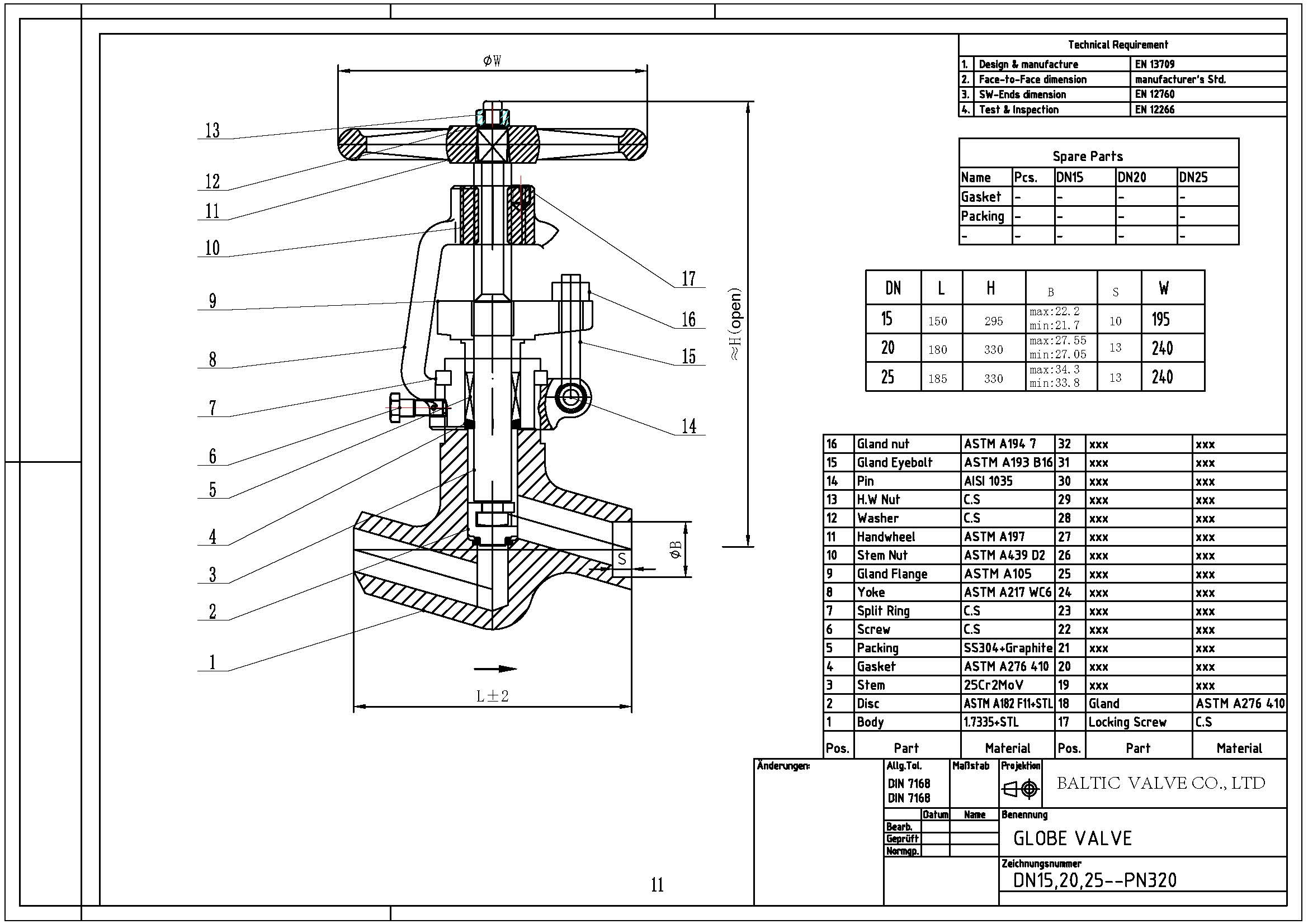 Drawing for PN320 Globe Valves Drawing for PN320 Globe Valves